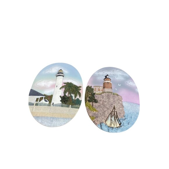 Split Rock Key West 3D Lighthouse set of 2 Ceramic Wall Plaques 9'x5.5" SKU 9321 - Picture 1 of 16